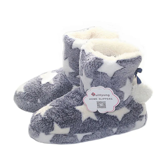 Women's Winter Starry Fleece Indoor Slippers - Cozy Plush Home Shoes with Playful Accents
