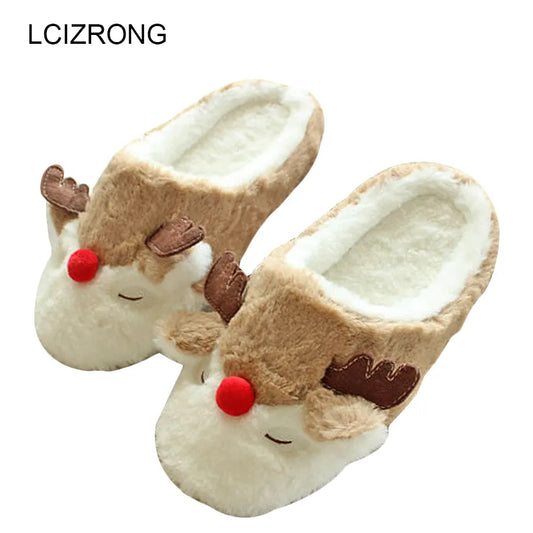 Reindeer Plush Slippers for Lovers - Warm Indoor Cotton Home Slippers