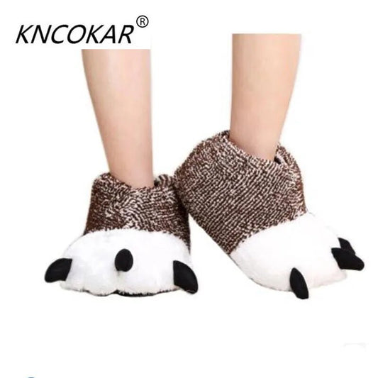 Fluffy Dinosaur Bear Paw Cotton Slippers - Winter Gift for Couples