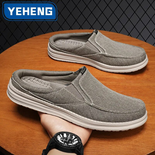 Summery Cowboy Half Slippers for Men | Breathable Canvas Soft Bottom Lightweight Walking Shoe | Vulcanized Shoes
