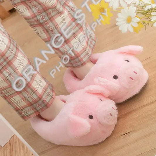 Cute Piggy Slippers for Women - Cozy Cartoon Animal Winter Slides