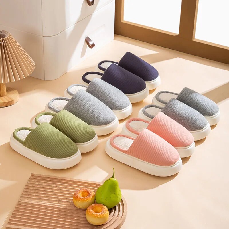 Winter Warm Cotton Slippers with Thick Non-Slip Soles