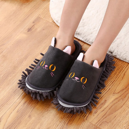 Dog Print Dust Mop Slippers - Clean with a Playful Twist!