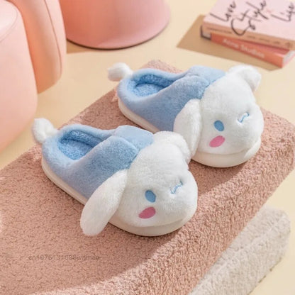 Fluffy Cute Cartoon Cotton Slippers for Women | Sanrio Cinnamoroll Hello Kitty Kuromi Melody Winter Warm Slippers Homewear Shoes