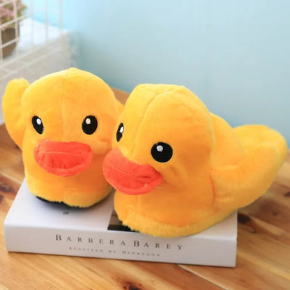 Yellow Duck Fuzzy Slippers - Quack-tastic Comfort for Women