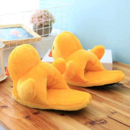 Yellow Duck Fuzzy Slippers - Quack-tastic Comfort for Women