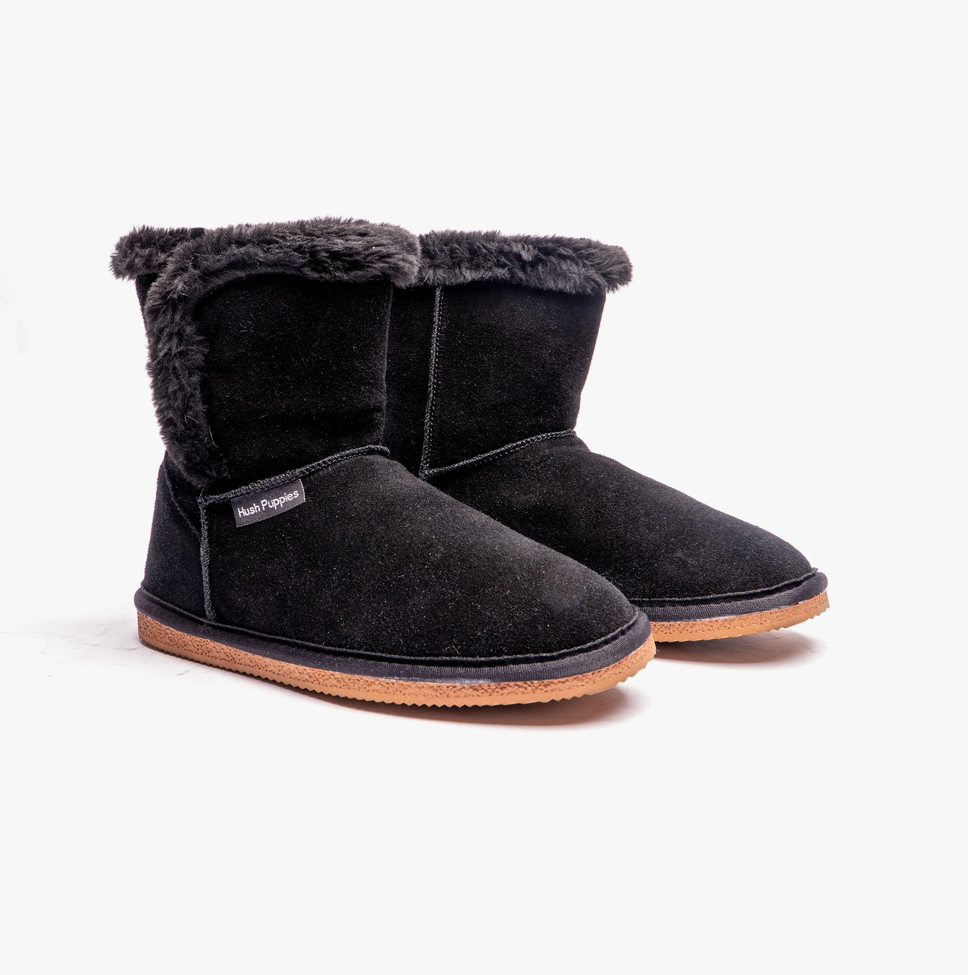 Hush Puppies ASHLEIGH Womens Suede Boot Slippers Black - Image 3