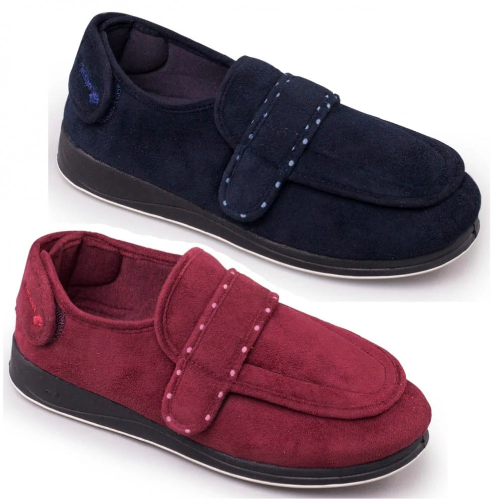 Padders ENFOLD Womens (2E Fit) Touch Fasten Full Slippers Burgundy - Image 2