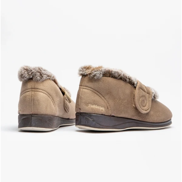 Padders HUSH Womens (2E Fit) Touch Fasten Boot Slippers Taupe Combi - Image 3