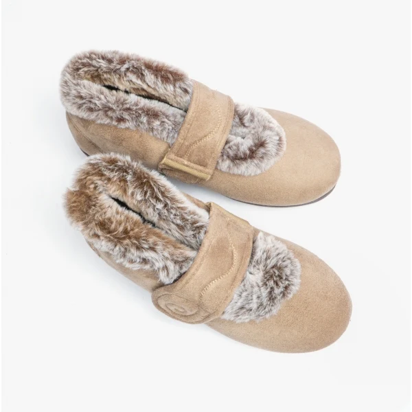 Padders HUSH Womens (2E Fit) Touch Fasten Boot Slippers Taupe Combi - Image 4