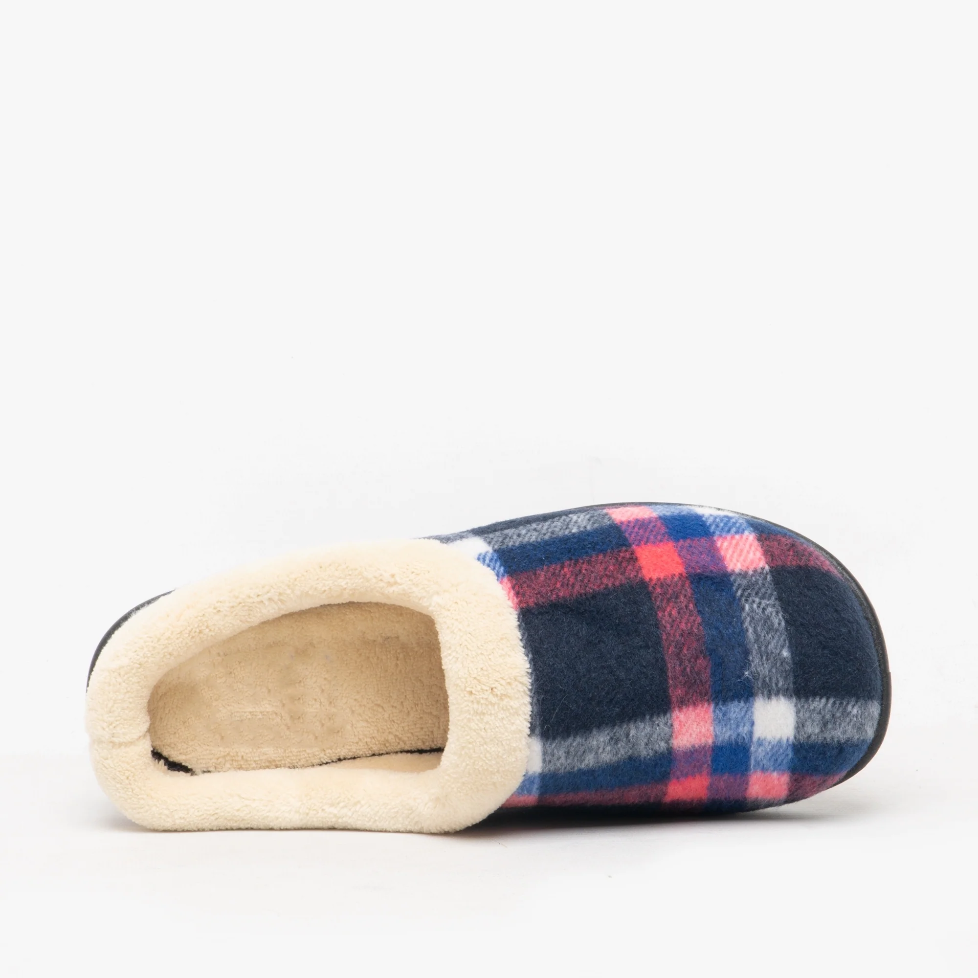 HOS Comfort SOPHIE Womens Teddy Lined Checked Mules Navy - Image 4