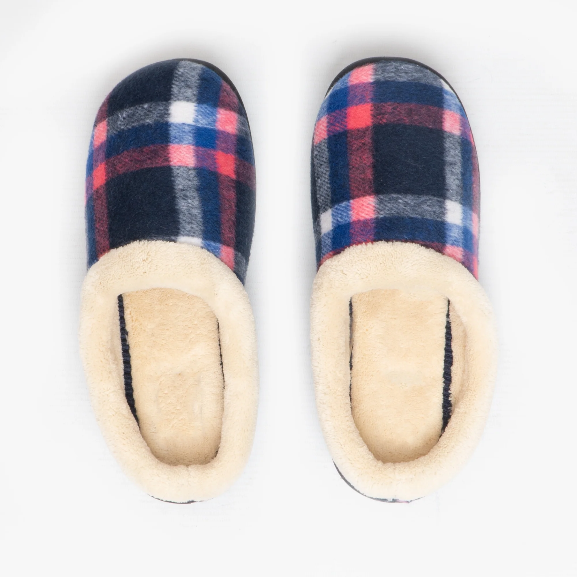 HOS Comfort SOPHIE Womens Teddy Lined Checked Mules Navy - Image 5