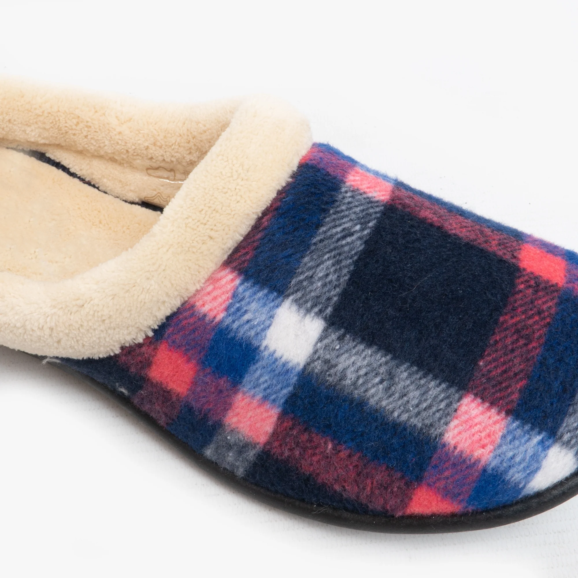 HOS Comfort SOPHIE Womens Teddy Lined Checked Mules Navy - Image 6