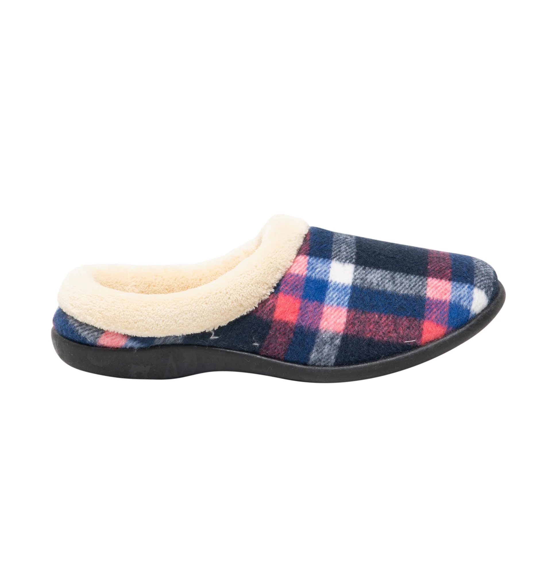 HOS Comfort SOPHIE Womens Teddy Lined Checked Mules Navy - Image 8